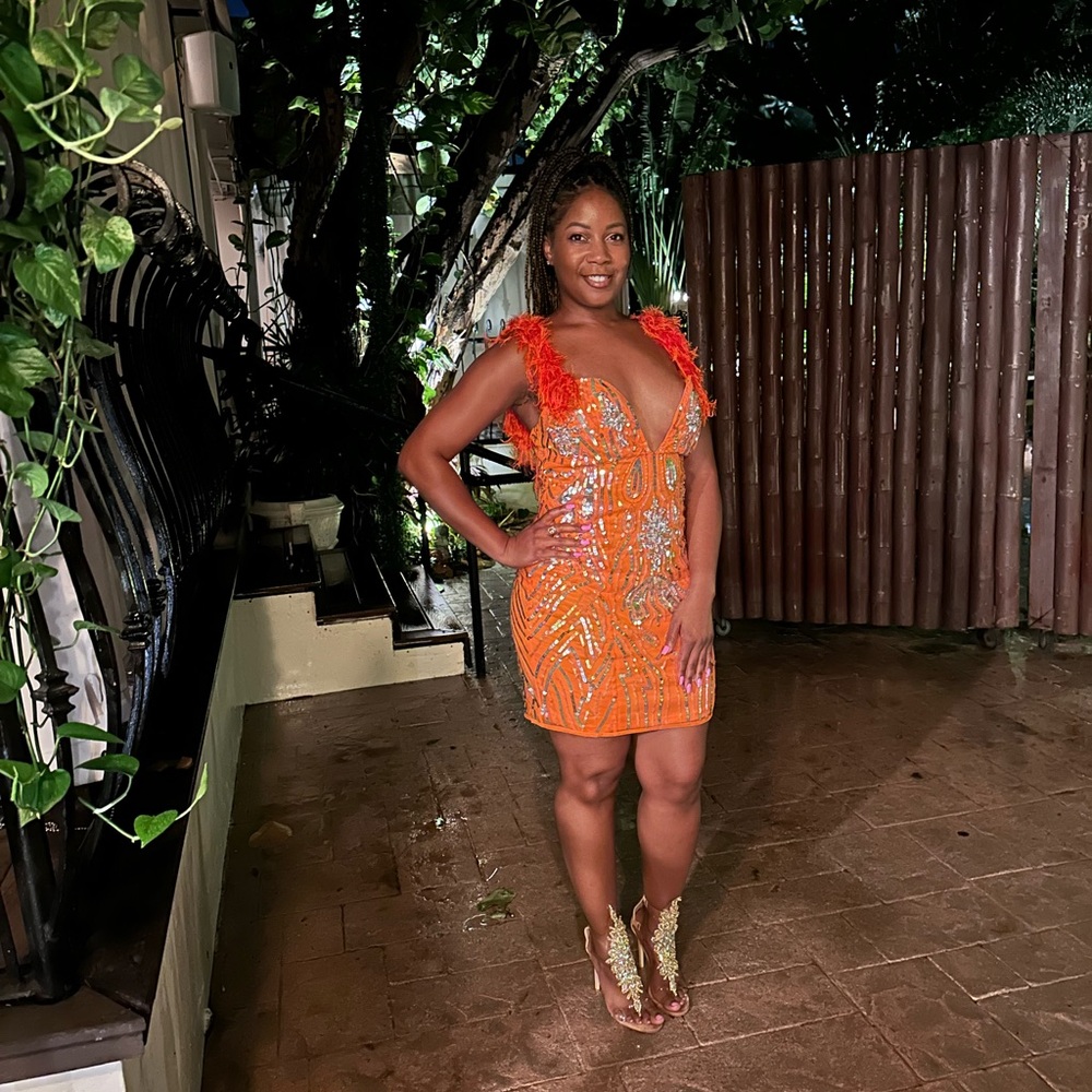 Orange Sequin Feather Dress